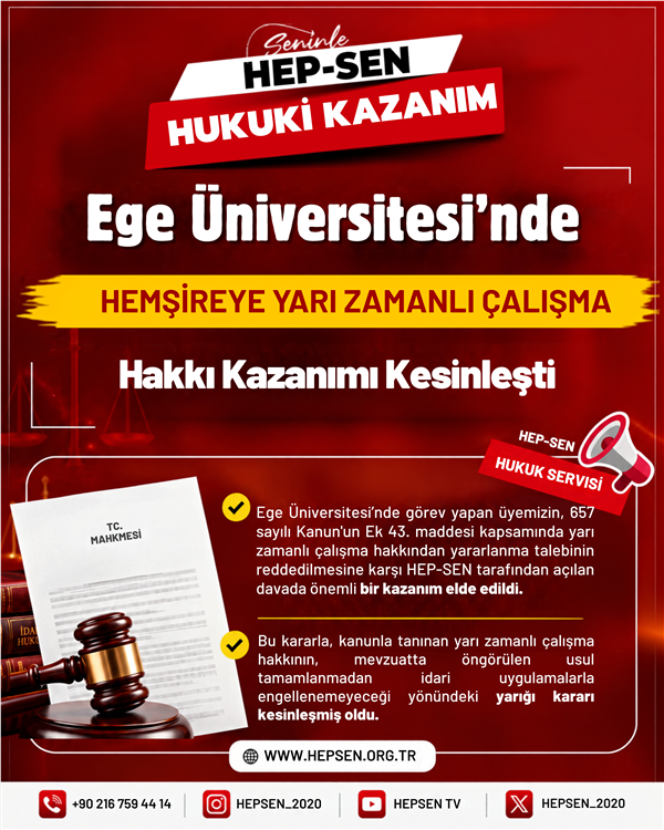 Ege Üniversitesi’nde Hemşireye Yarı Zamanlı Çalışma Hakkı Kazanımı Kesinleşti